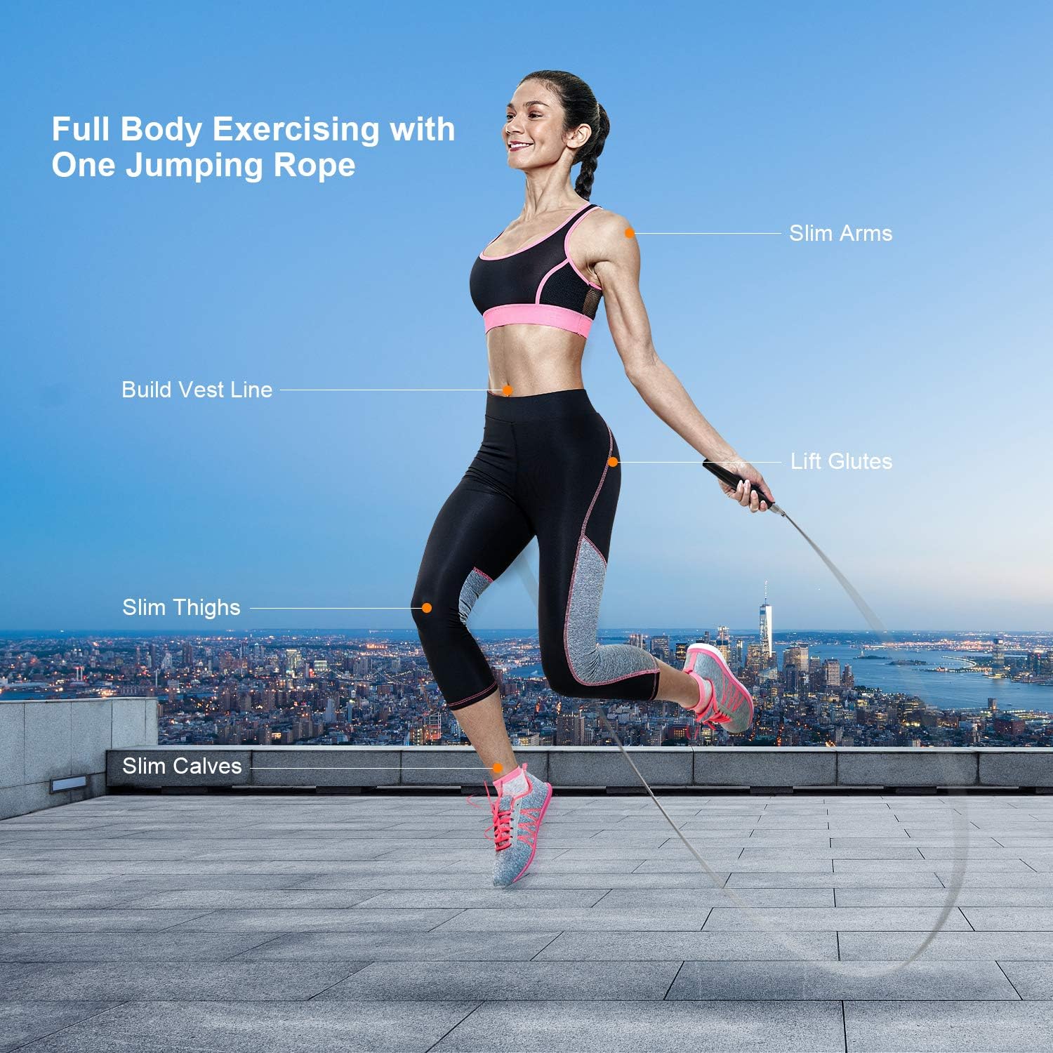 High Speed Weighted Jump Rope - Premium Quality Tangle-Free - Self-Locking Screw-Free Design, Black