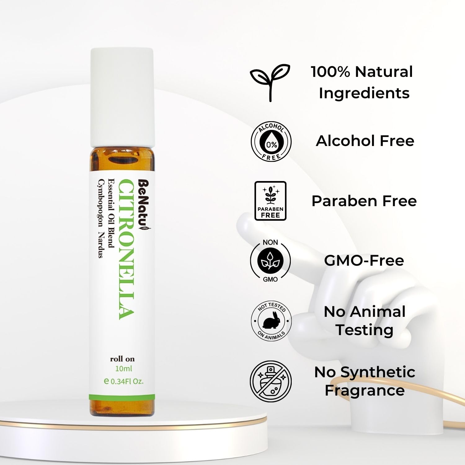 Organic Citronella Essential Oil Roll On Blend, Pre-Diluted with Coconut Oil for Skin Care, 10ml