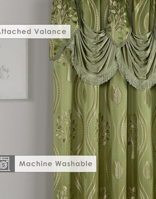 Load image into Gallery viewer, Jacquard Look Curtain Panel Set with Attached Valance 54&quot; X 84 inch (Set of 2), Sage
