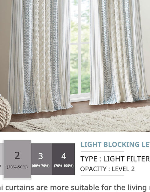 Load image into Gallery viewer, Boho Curtains for Bedroom SINGLE PANEL Window Curtains, 50x84 White/Navy
