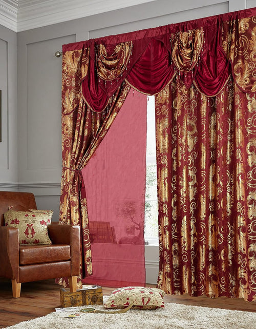 Load image into Gallery viewer, Jacquard Luxury Window 1 Panel Set Burgundy Curtain with Attached Valance and Backing , 110x84 inches Each
