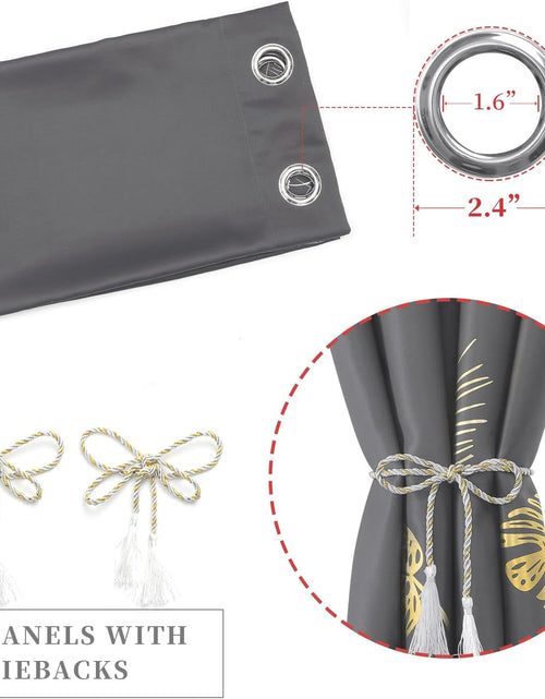 Load image into Gallery viewer, Dark Grey Blackout Curtains &amp; Drapes 84 Inch Length 2 Panels Set for Living Room, Thermal Insulated Room Darkening Gold

