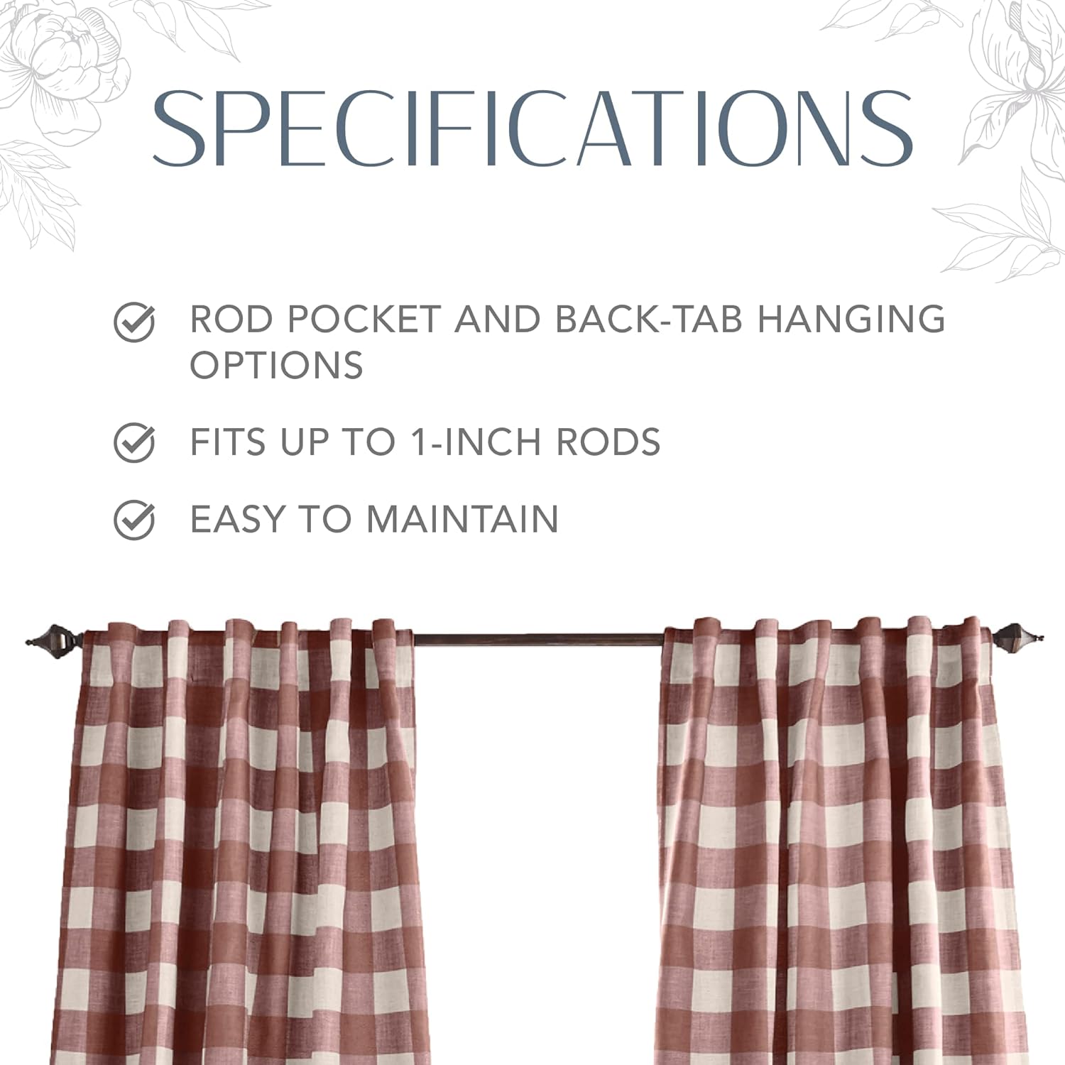 Buffalo-Check Blackout Window Curtain, Living Room and Bedroom Drape with Rod Pocket Tabs, 52" x 84", Red, 1 Panel