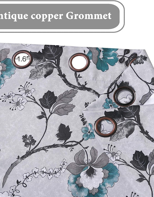 Load image into Gallery viewer, Blackout Curtains for Bedroom/Living Room Thermal Insulated Printed Curtain Drapes 63 Inches Long  (2 Panels), Vintage Floral Grey &amp; Teal
