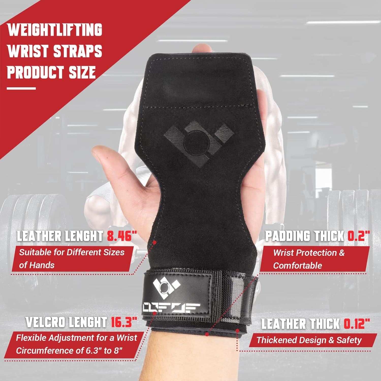 Double Layer Leather Weightlifting Wrist Strap for Deadlift and Powerlifting, Midnight Black, Pair