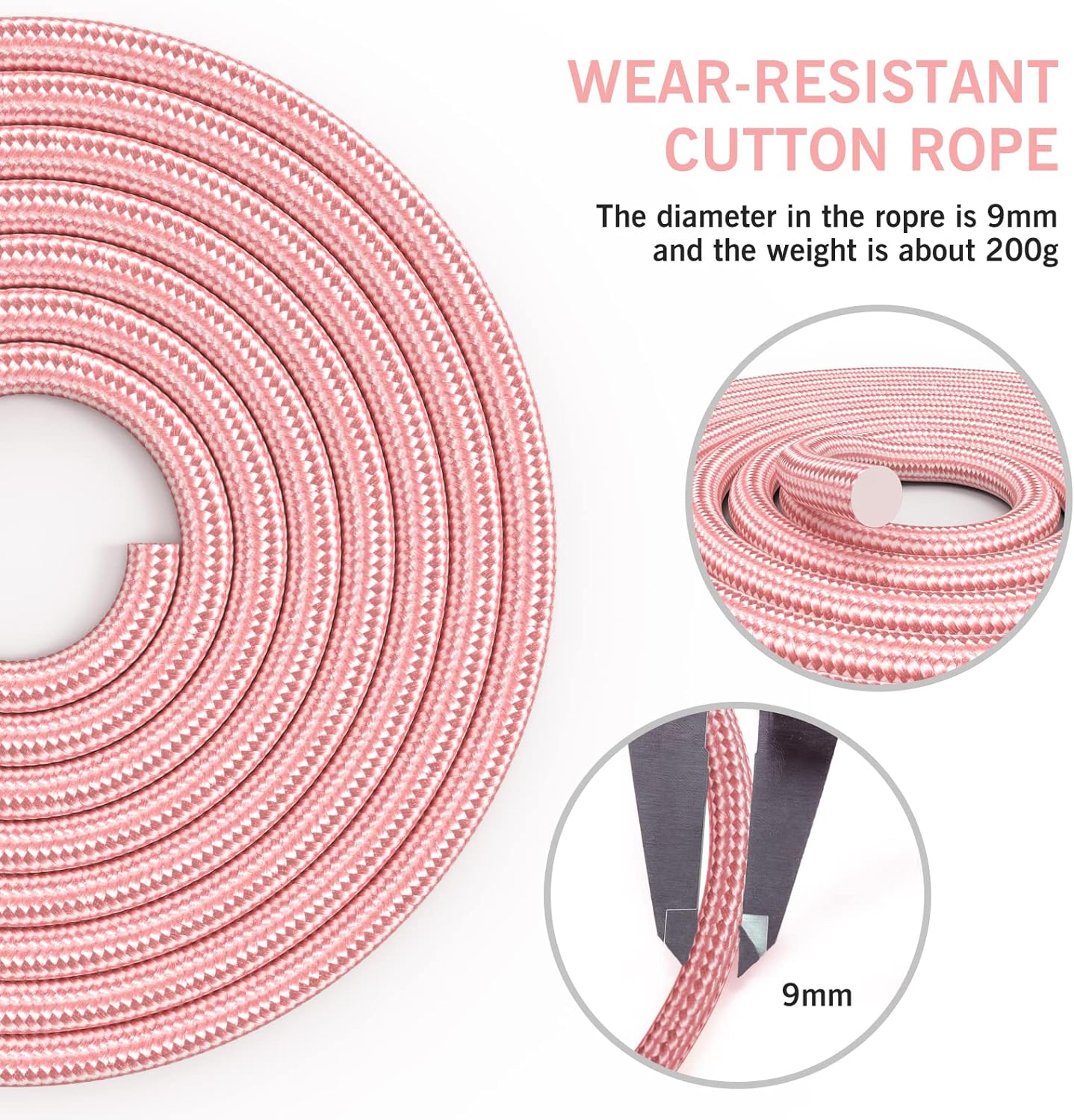Jump Rope Cotton Adjustable Skipping Weighted Jumprope for Women, Pink