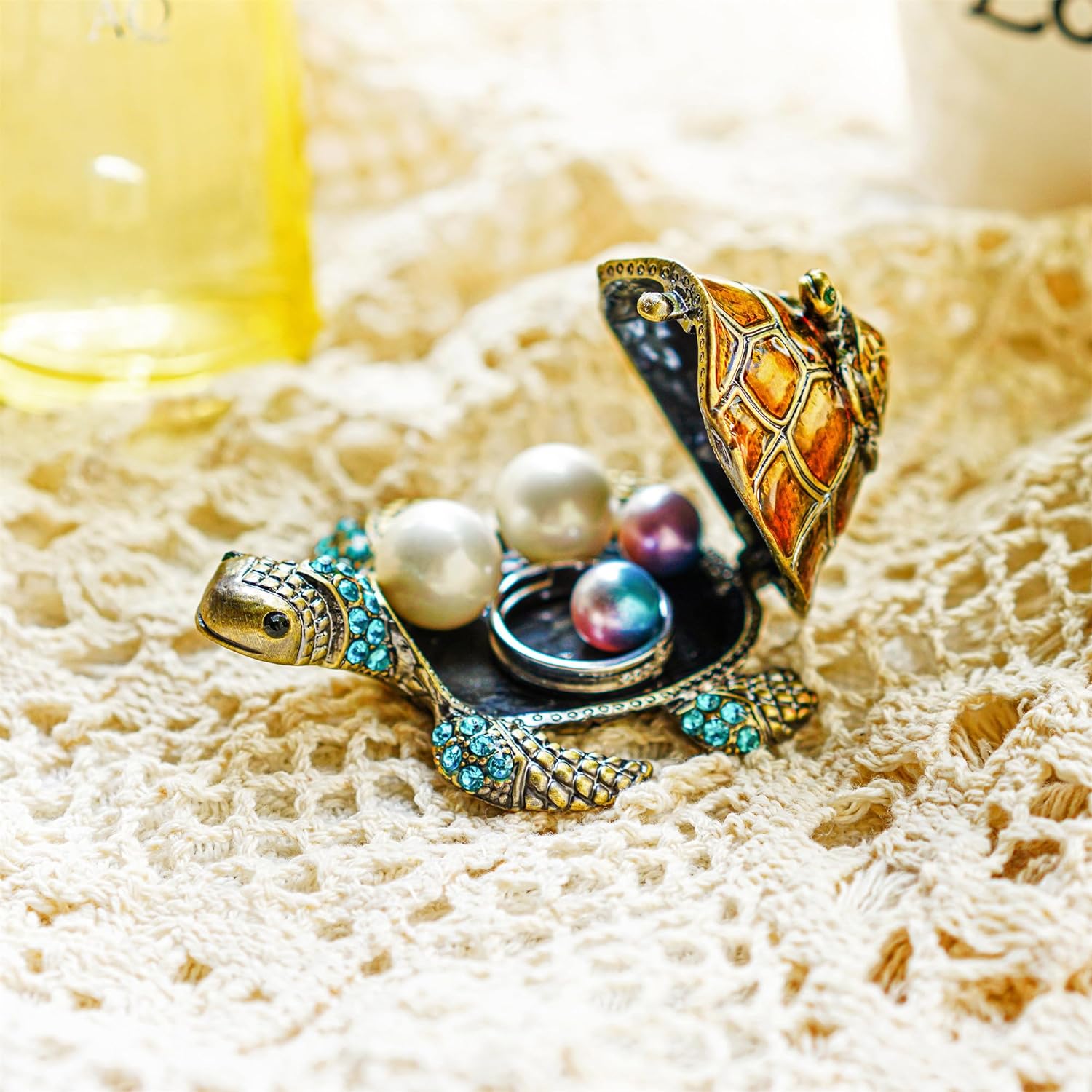 Mother and Baby Turtle Figurines Jewelry Trinket Boxes Hinged Collectible Figurines