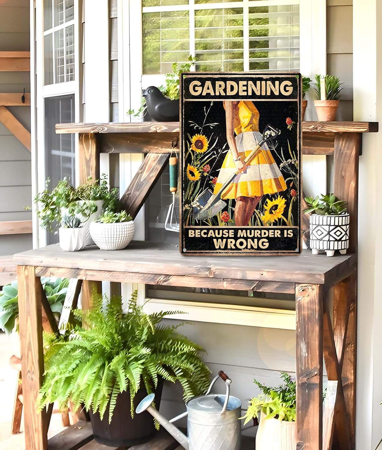 Funny Garden Decor Garden Gifts Gardening Because Murder Is Wrong Metal Garden Sign