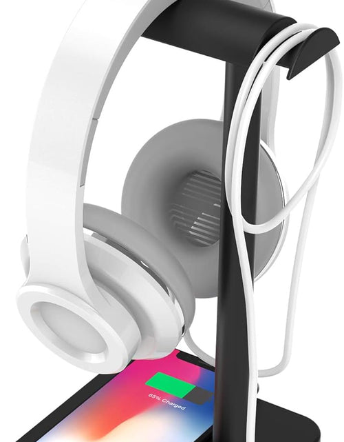 Load image into Gallery viewer, RGB Headphone Stand with Wireless Charger Desk Gaming Headset Holder Hanger Rack with 10W/7.5W Fast Charger, Black
