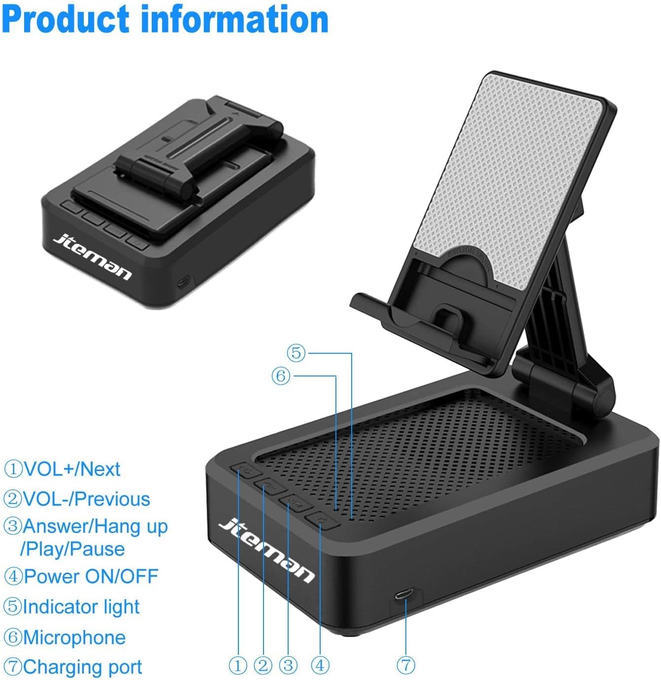 Cell Phone Stand with Wireless Bluetooth Speaker and Anti-Slip Base HD Surround Sound, Black