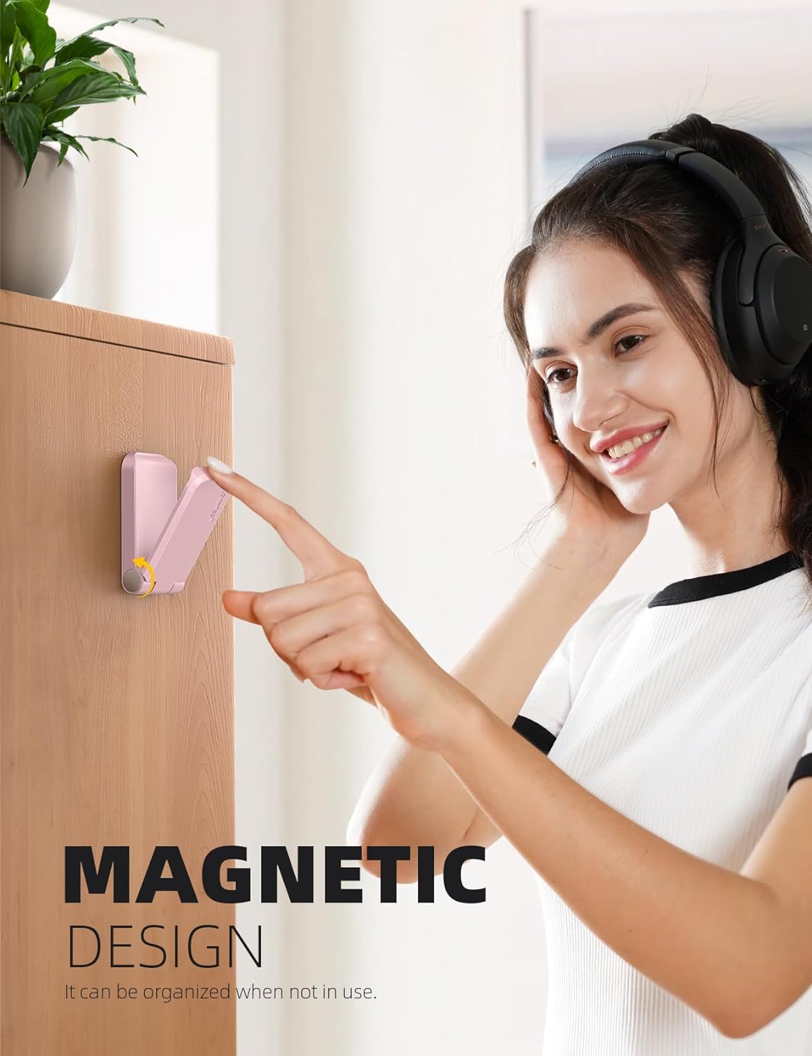 Headphone Stand, Sticky Headset Hanger, Pink