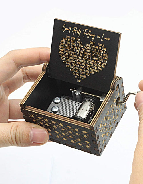 Load image into Gallery viewer, Can&#39;t Help Falling in Love Wood Music Box, Antique Engraved Musical Boxes, Black
