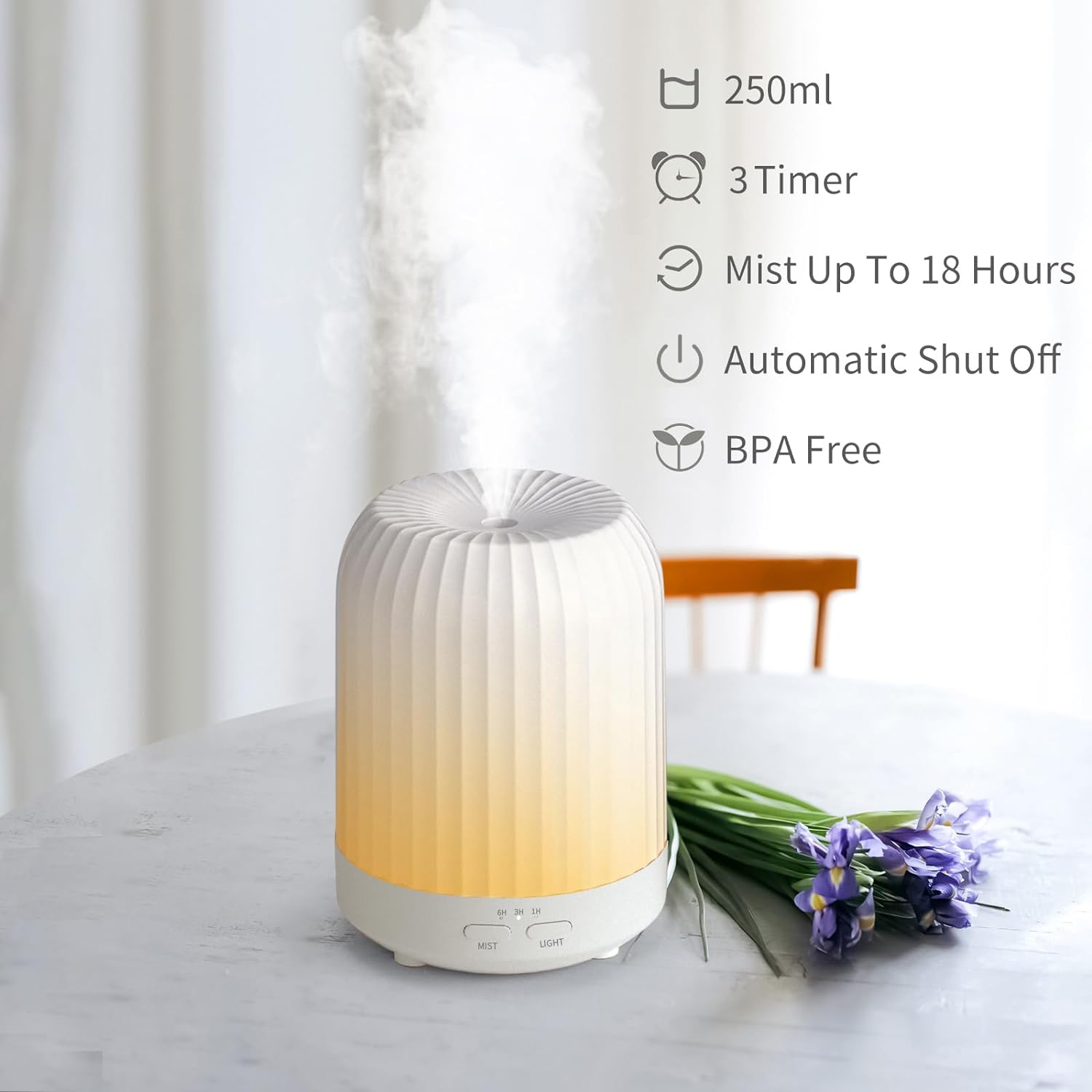 Essential Oil Diffuser for Bedroom, Quiet Humidifiers for Home, Ultrasonic 250ML Small Aromatherapy Diffuser, 7 LED Color Safety, White