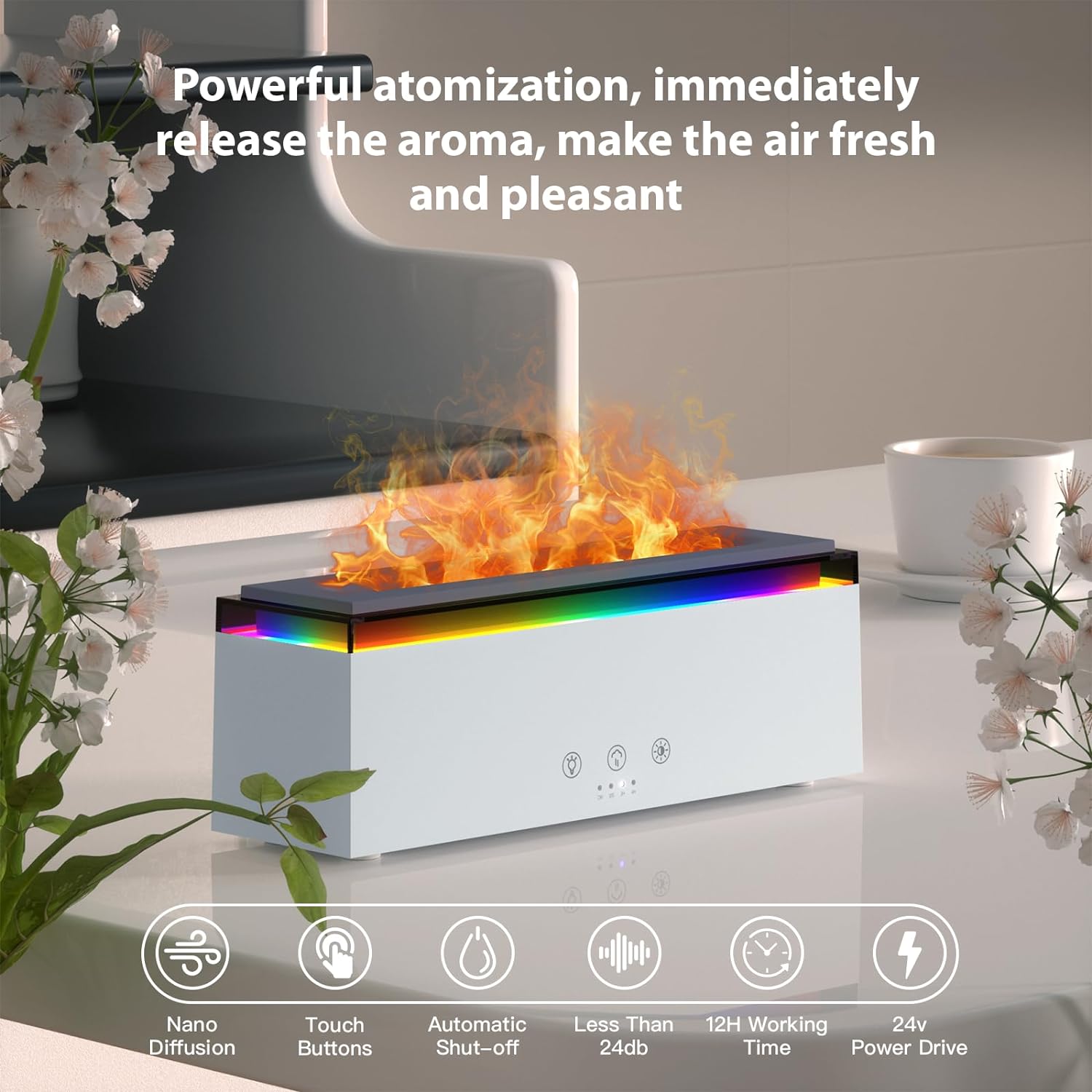 Aromatherapy Essential Oil Diffuser for Home: Mist Aroma - Flame 17 Modes RGB Ambient Lights 200ml