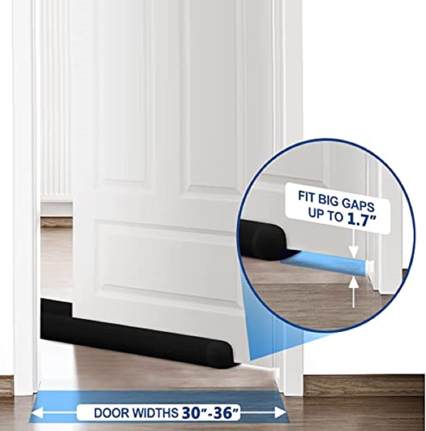 Large Door Draft Stopper for Bottom of Doors 36 Inch Under Door Draft Noise Blocker Black Gap, Black