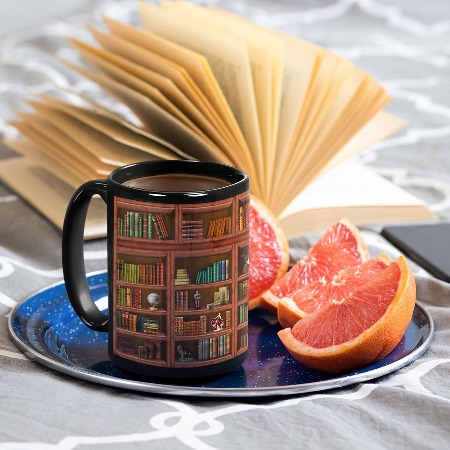 Library Bookshelf Mug Gifts For Book Lovers Women,  Mug Librarian Book Lovers Gifts for Readers Writer Black 15oz