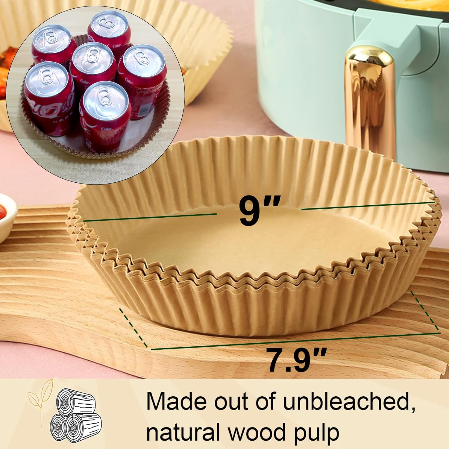 Disposable Air Fryer Paper Liners, 9 Inch Round Parchment Paper Liners for 4 qt 5 qt 6 qt