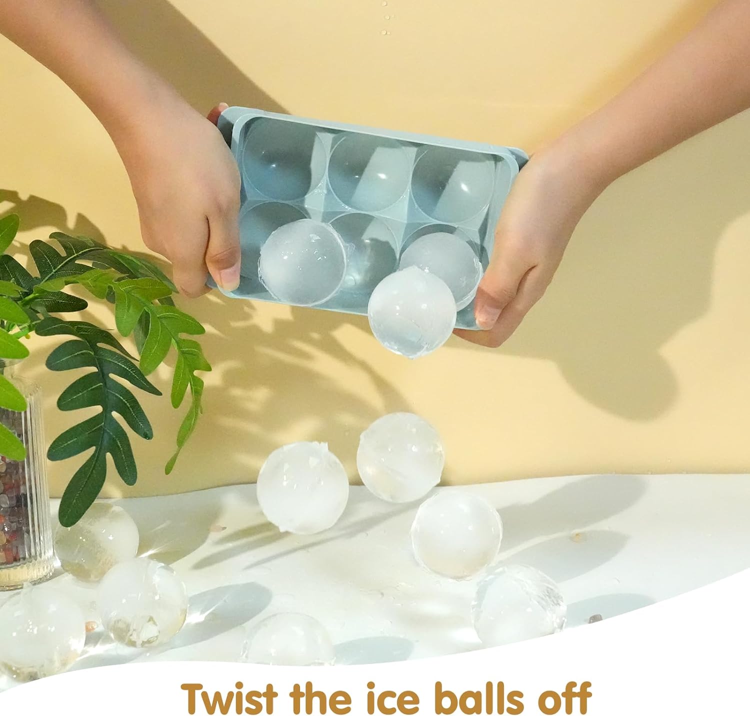 Large Ice Cube Molds with Lid&Bin, 2Inch Whiskey Ice Mold for Space-saving, 2Pack