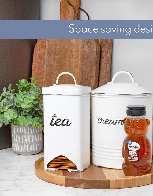 Load image into Gallery viewer, Enamelware Tea Bag Caddy Dispenser for Wrapped Individual Tea Sachets, White
