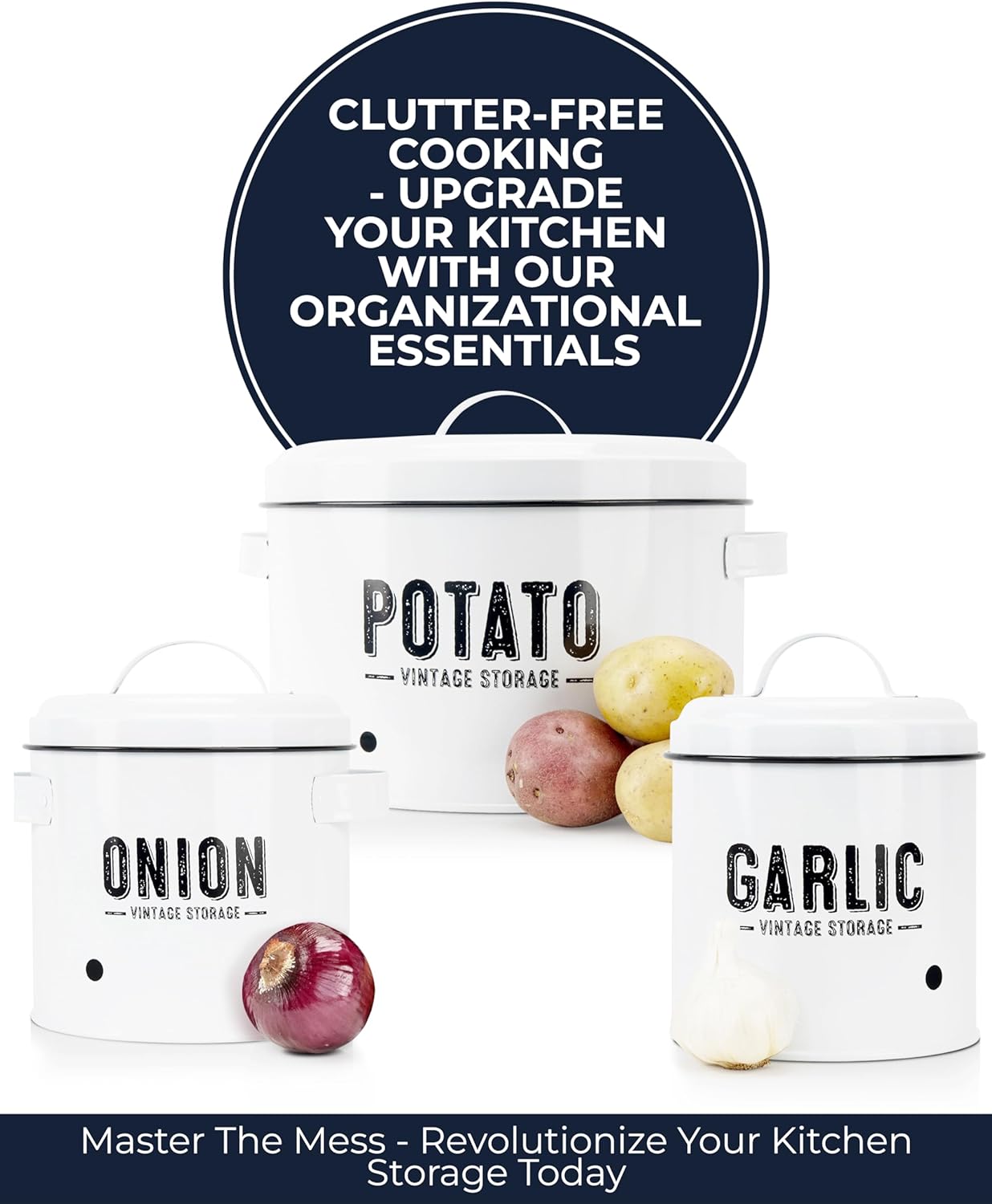 Potato Storage For Pantry, Canister Sets for the Kitchen Counter, Potatoes Storage, White