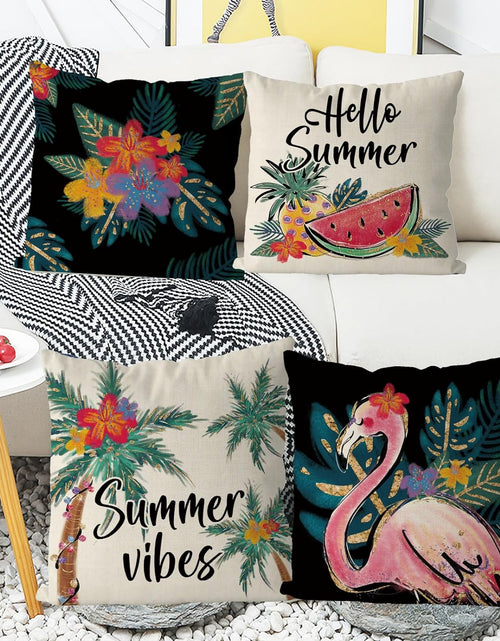 Load image into Gallery viewer, Set of 4 Flamingo Watermelon Throw Pillow Covers Summer Farmhouse Cushion Cases
