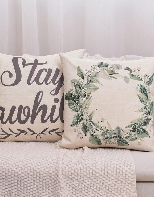 Load image into Gallery viewer, Set of 4 Decorative Spring Wreath Pillow Covers 18 x 18 Inches - Summer Floral Leaves Bless Home Linen Cushion Cases
