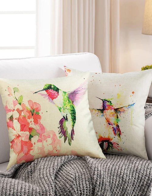 Load image into Gallery viewer, Set of 4 Spring Hummingbirds Decorative Tropical Cushion Cases, 18 x 18 inches
