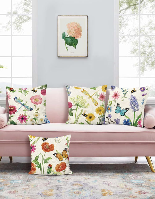 Load image into Gallery viewer, Set of 4 Wildflowers Plants Butterfly Patio Decorative Pillow Cushion Cases
