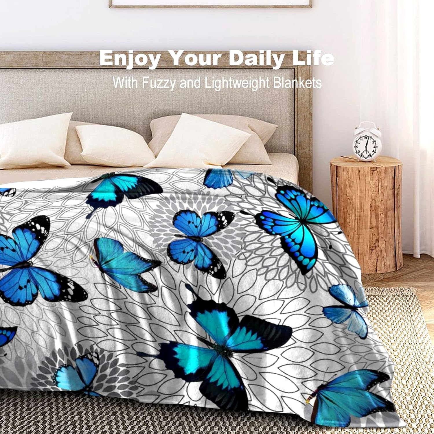 Beautiful Blue Butterfly Throw Blanket Ultra Soft Flannel Butterflies Blanket Gifts for Kids Adults 50"X40"