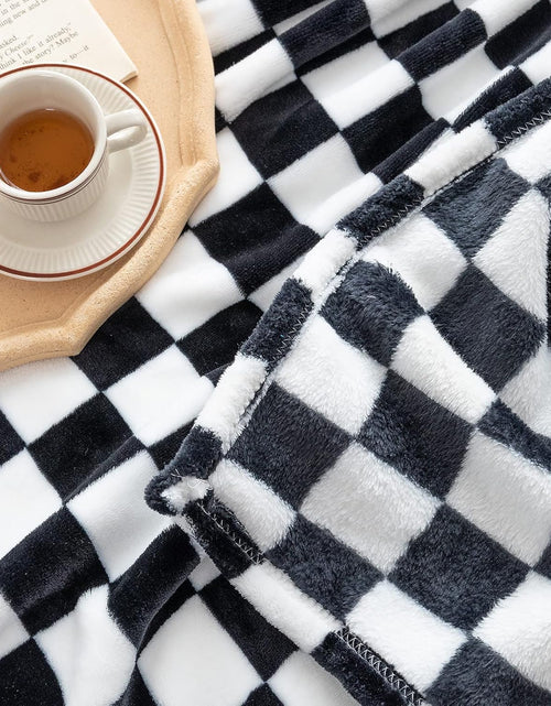 Load image into Gallery viewer, Flannel Blanket with Checkerboard Grid Pattern Soft Throw Blanket for Couch (Black, 50&quot;x60&quot;)
