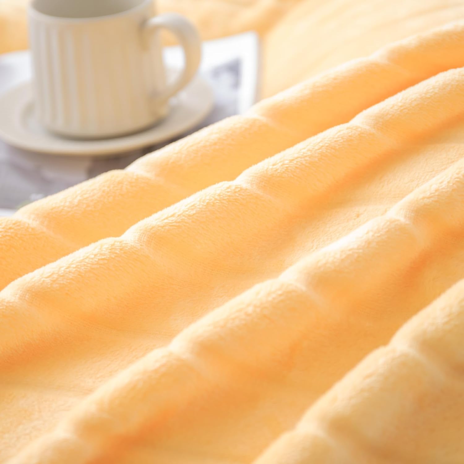Decorative Stripe Lightweight Fleece Cozy Sofa Bed Seasons Throw 330 GSM Soft Plush Fuzzy Warm Fluffy Blanket, 50"x 60", Yellow