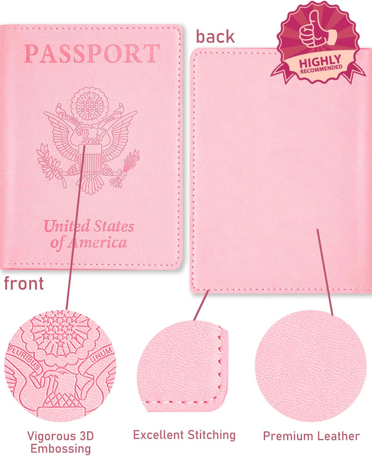 Leather Passport Holder Covers Case, Passport Book Wallet Card Slot Luggage Tag, Pink