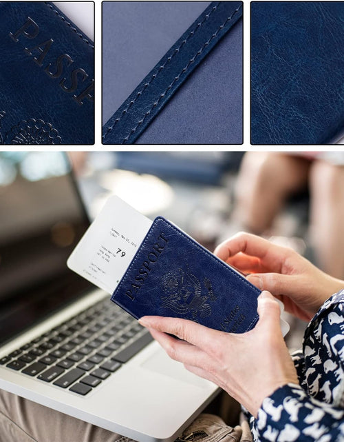Load image into Gallery viewer, Passport Holder for Travel, Slim Passport Cover for Women Men, Leather Passport Case, Dark Blue
