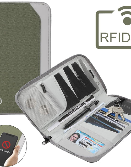 Load image into Gallery viewer, RFID Large Travel Passport Wallet with Airtag &amp; Card Holder Women Men  with Zipper Pocket, Army Green
