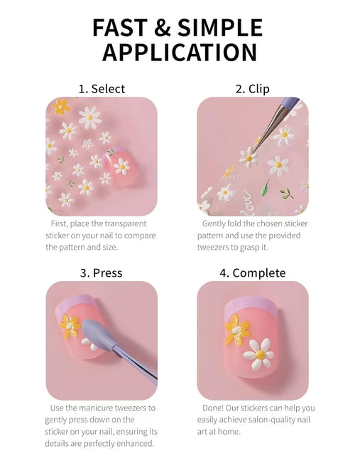 Load image into Gallery viewer, Flower Floral 5D Embossed Nail Decals Nail Art Design Self Adhesive Nail Supplies with Nail Tweezer
