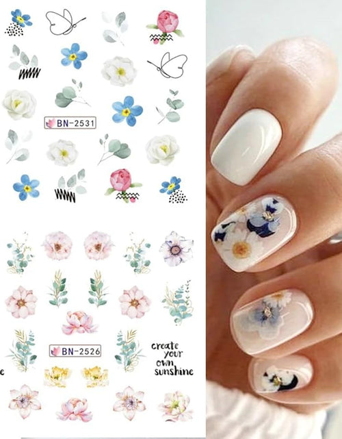 Load image into Gallery viewer, Flower Nail Decals Water Transfer Nail Art Supplies Summer Lily Orchid Butterfly, 12 Sheets
