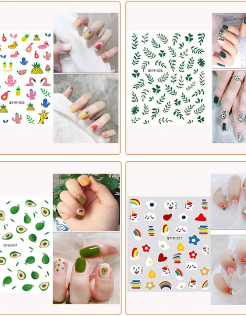 Load image into Gallery viewer, 2 Sheets 3D Self-adhesive DIY Nail Art Decoration Set Including Flowers Leaves Animals Plants Fruits
