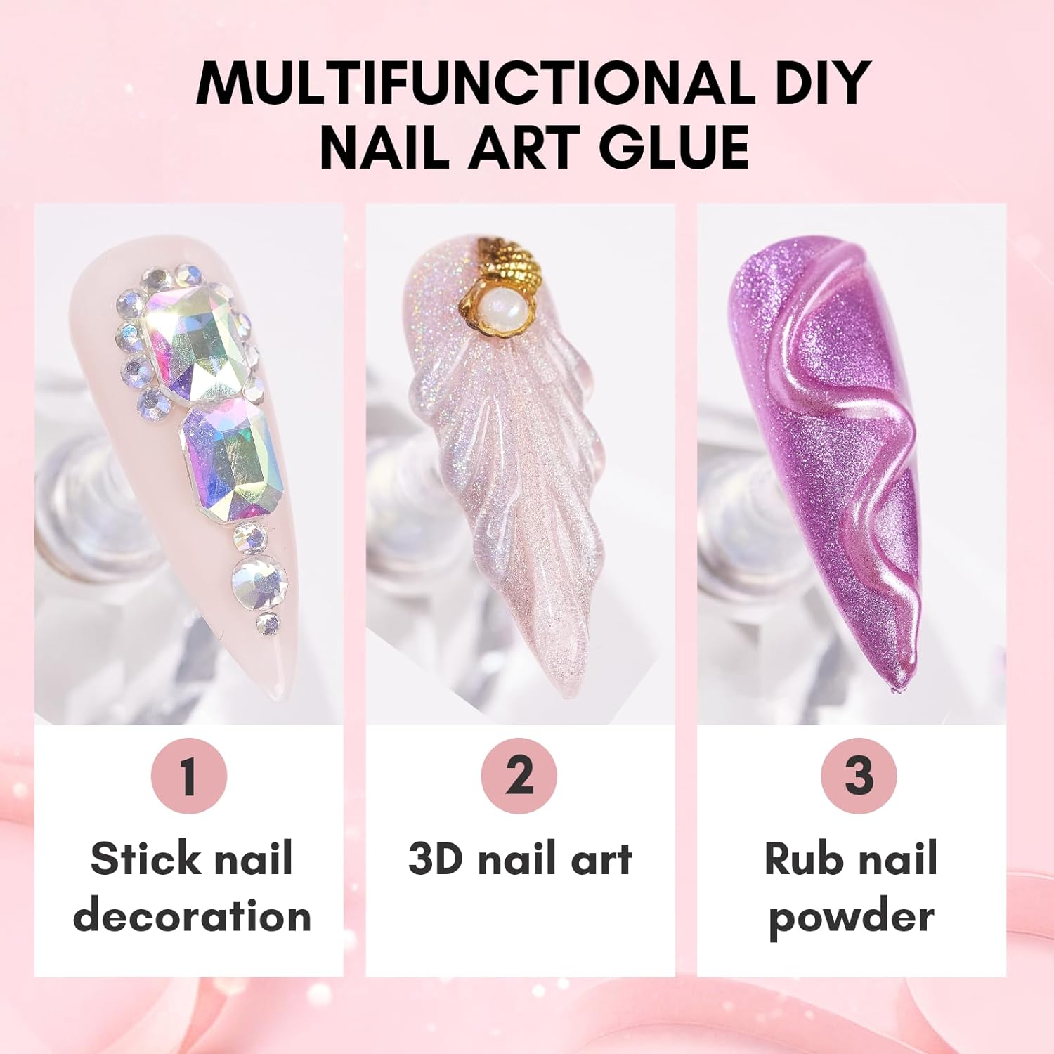 Nail Rhinestone Glue for Nails, Super Strong Gel Nail Glue for Nail Charm 3D Nails Bling
