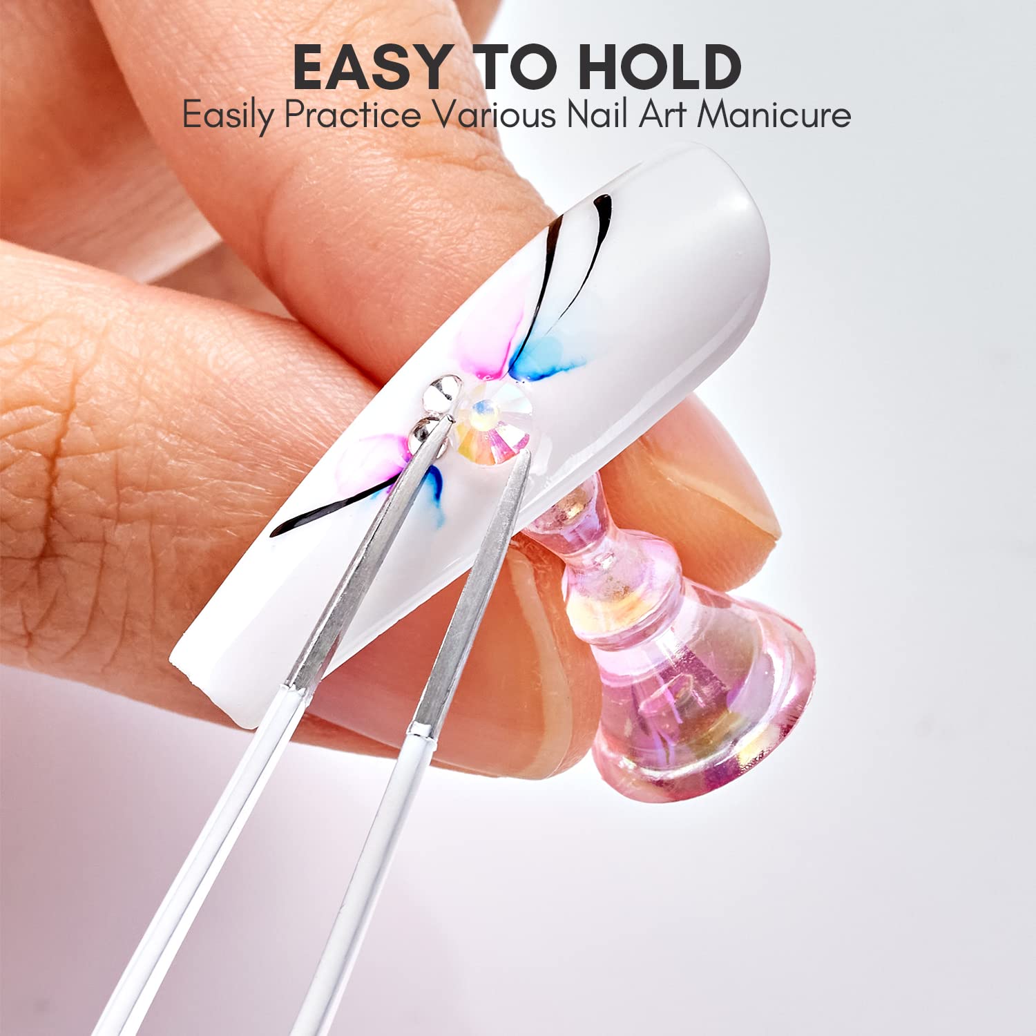 Nail Stand for Press On Nails Display Practice Art Magnetic Fake Nail Holder, Clear/Pink