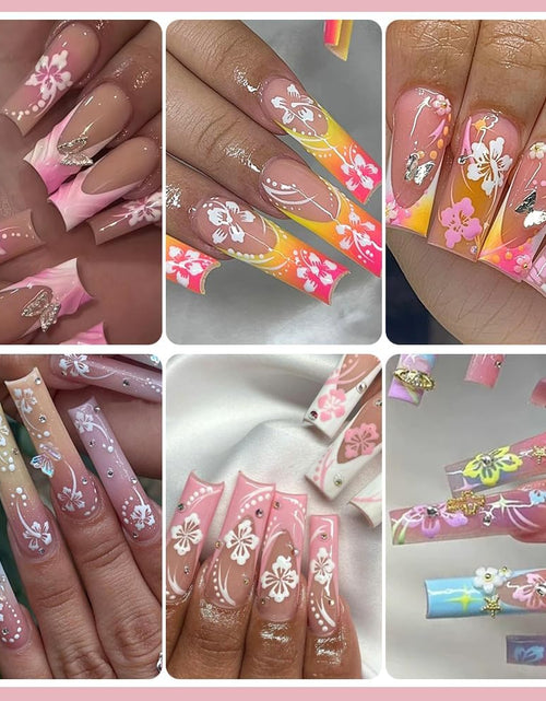 Load image into Gallery viewer, Hibiscus Nail Decals 3D Self-Adhesive White Pink Gold Flower Pattern, 6 Sheets
