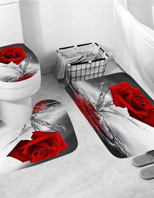Load image into Gallery viewer, 4PCS Red Rose Shower Curtain Sets with Non-Slip Rugs ,Toilet Lid Cover and Bath Mat
