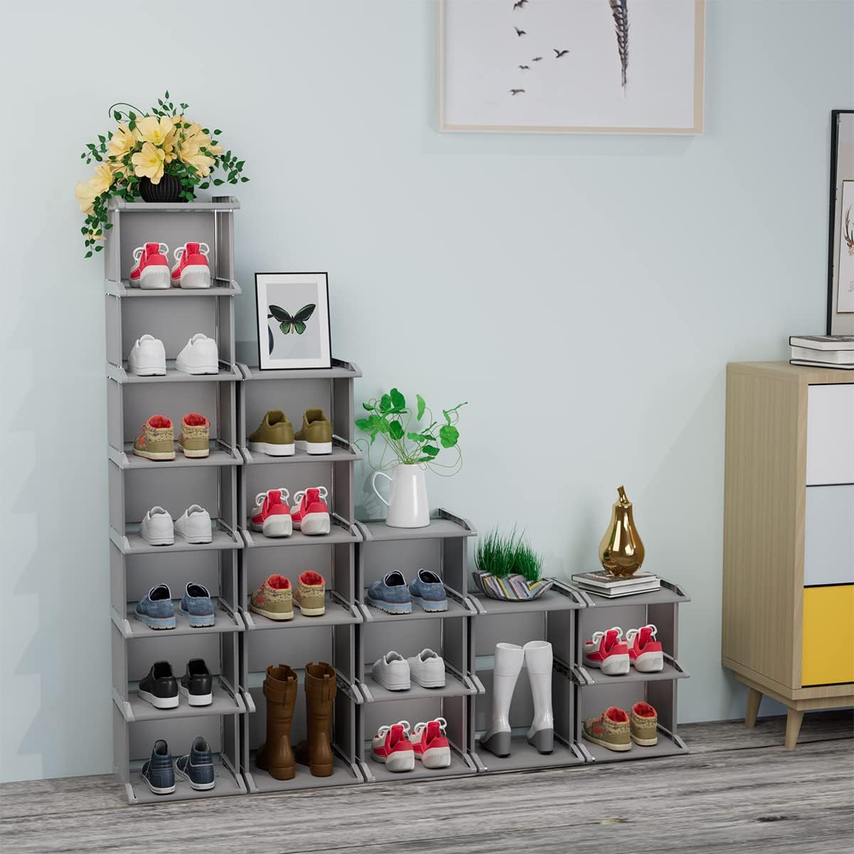 8 Tiers DIY Narrow Stackable Free Standing Shoes Storage Tall Organizer Vertical Entryway Hallway Shelf