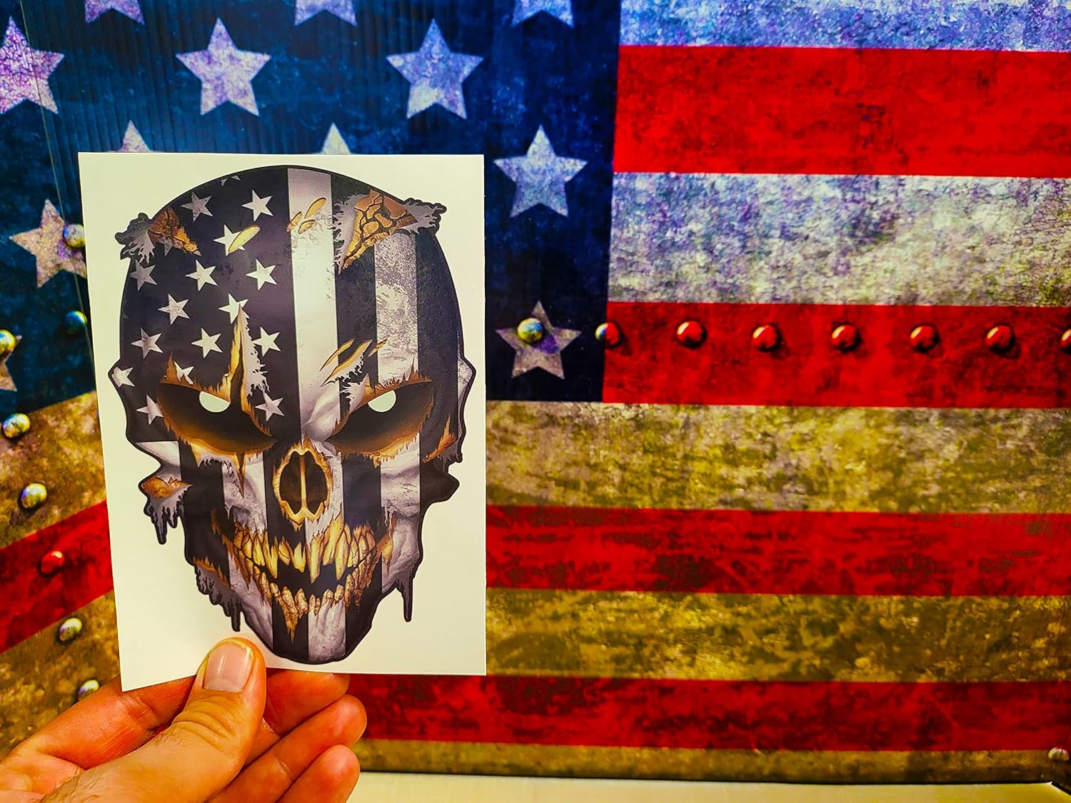 Skull with Reflective Eyes American Flag Vinyl Decal Stickers Car Truck Sniper Marines Army