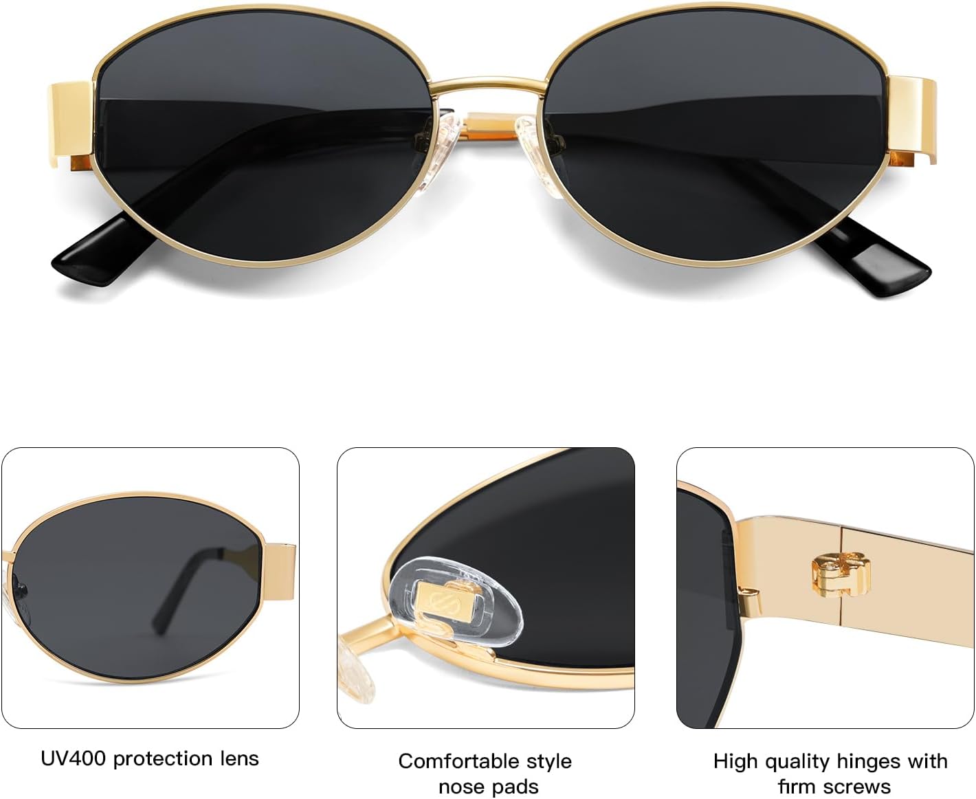 Retro Oval Sunglasses for Women Men Trendy Sun Glasses Classic Shades UV400 Protection (Gold Grey)