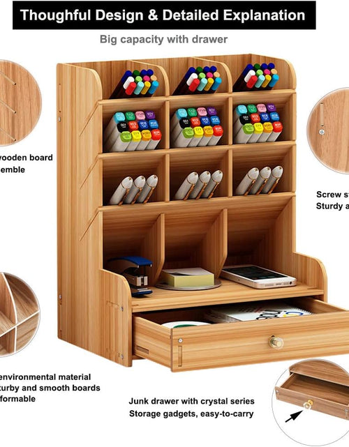 Load image into Gallery viewer, Wooden Desk Organizer, Multi-Functional DIY Pen Holder Storage Box Desktop Stationary
