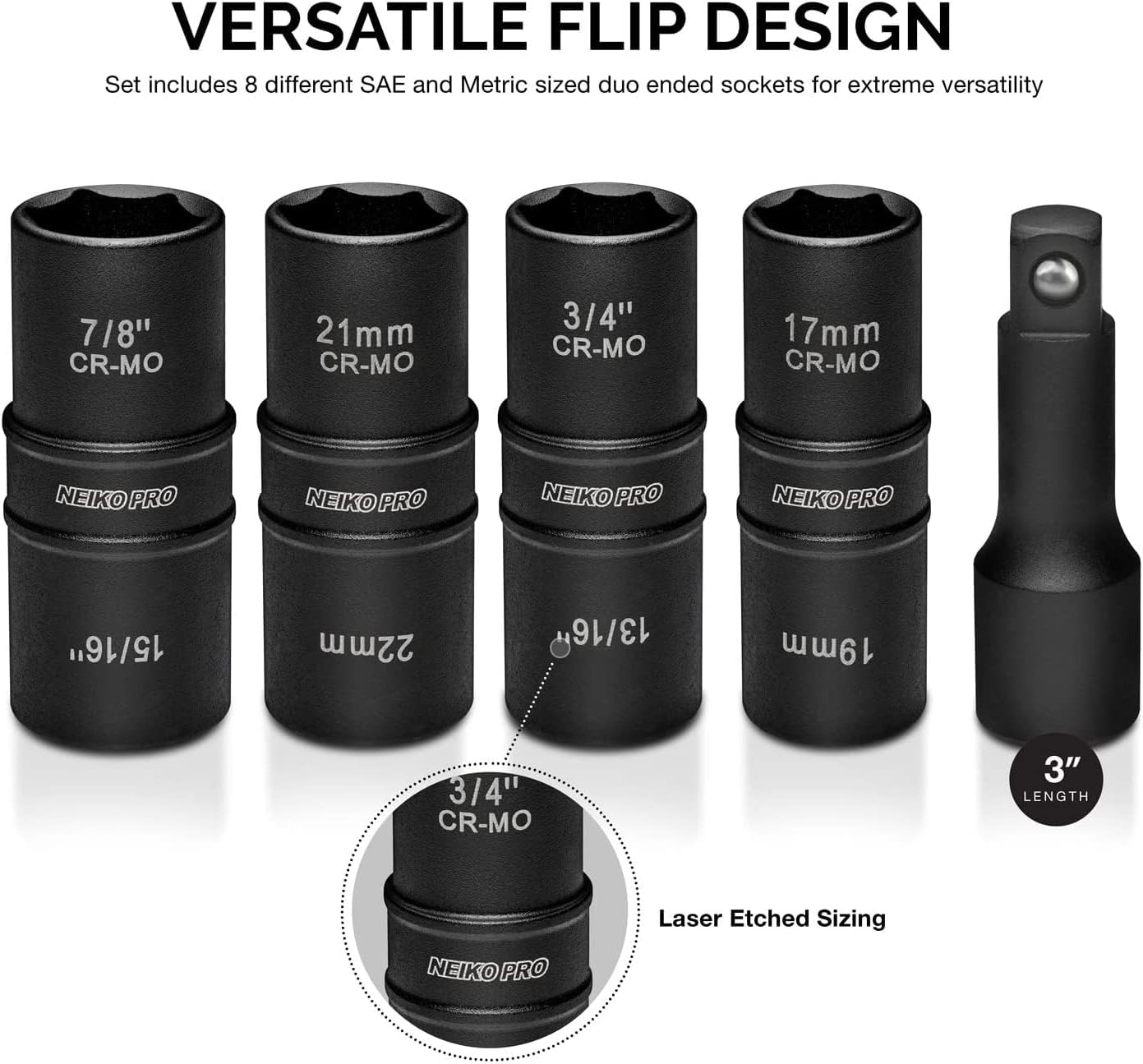 Impact Lug Nut Socket Set 1/2" Drive Flip Socket Set,4 PCS