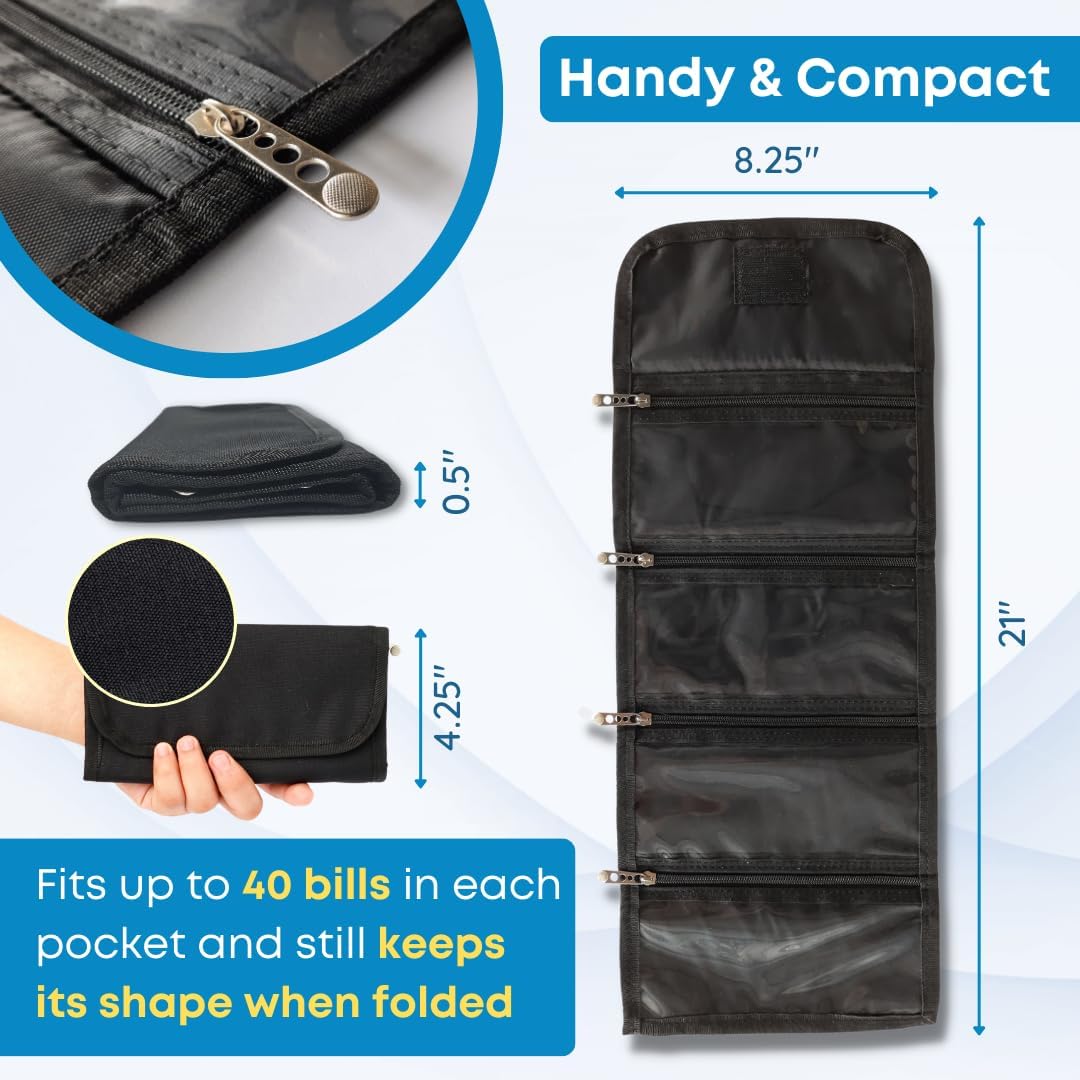 Money Organizer, Cash Wallet with 4 Zipper Slots - Money Organizer for Budget