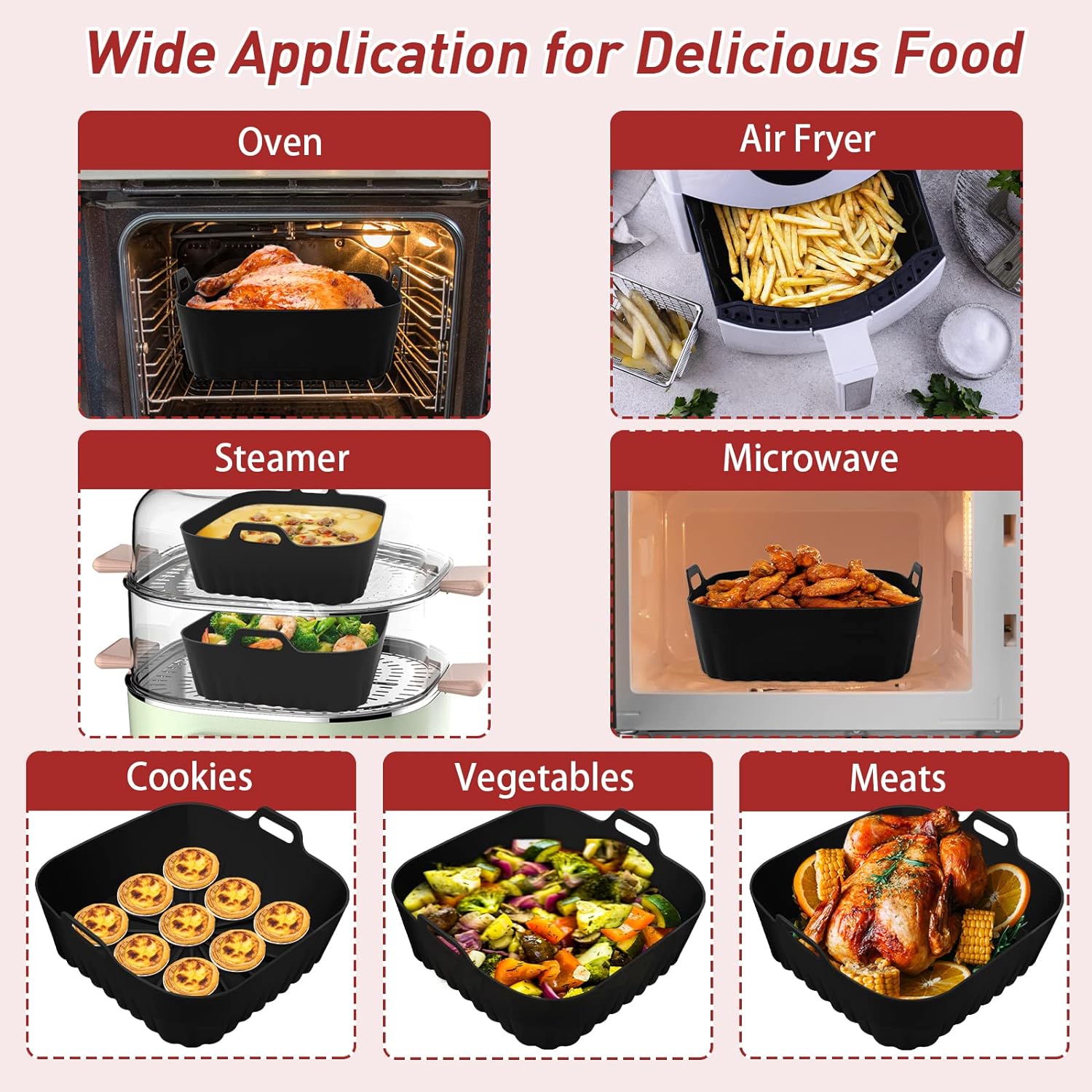 9 Inch Reusable Air Fryer Pot - Air Fryer Accessories - Air Fryer Inserts for 6 to 9 QT for Oven Microwave Accessories (9 Inch-Grey+Black)
