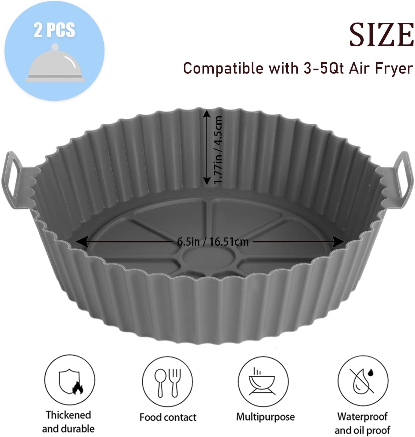2 Pcs Reusable Non-Stick Air Fryer Basket Bowl Fit 3-5QT Air fryer Baking Replacement of Flammable Parchment Paper(Round, 6.5 Inch)