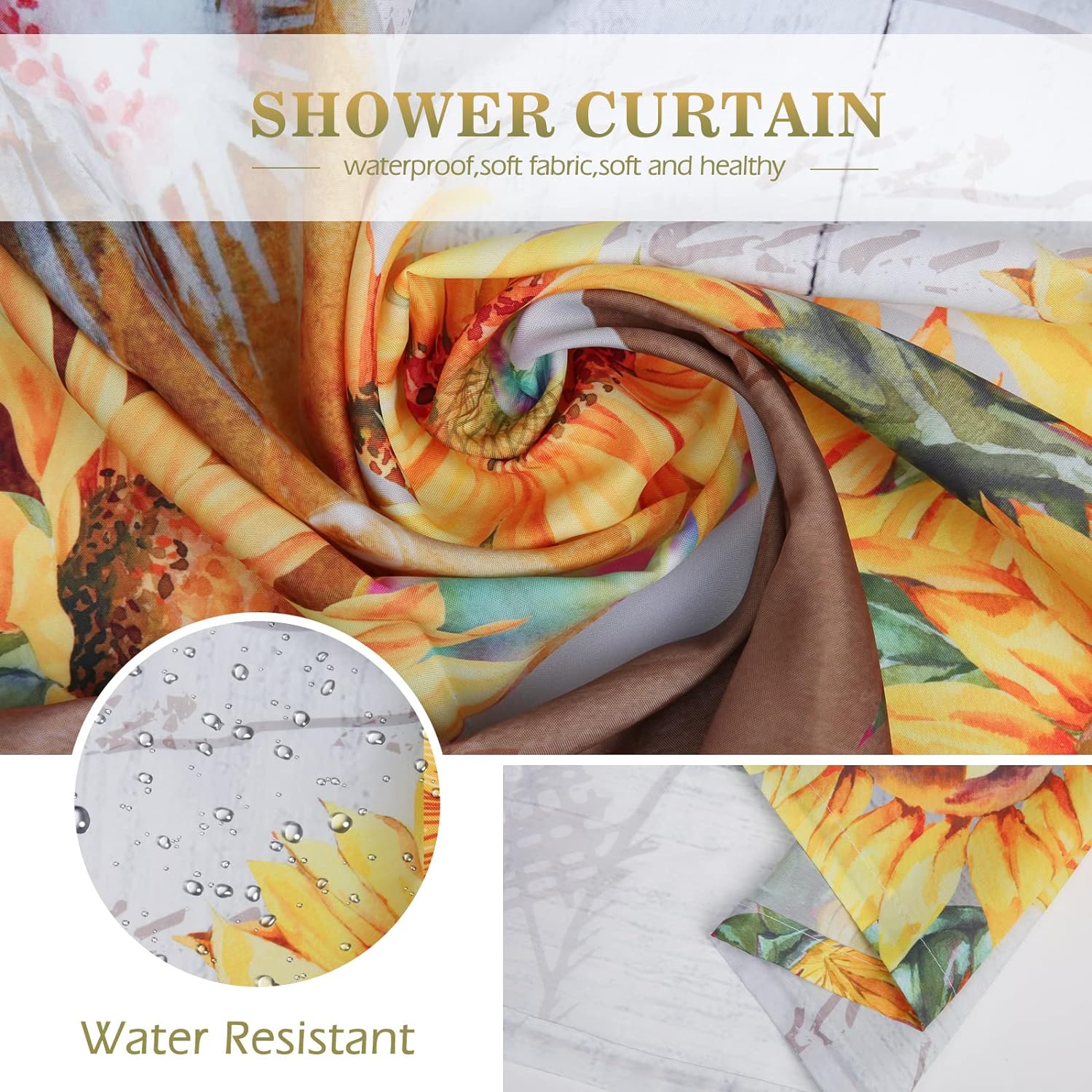 Cow Sunflower Shower Curtain Funny Cute Farm Animal Rustic Wooden Country Farmhouse, 72"x72"